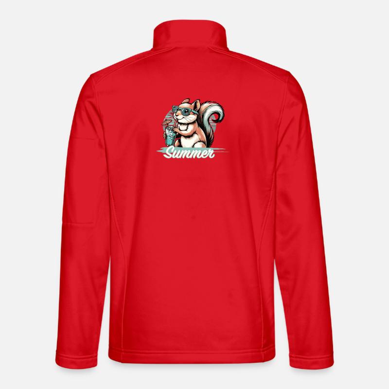 Cute cartoon squirrel enjoying summer - Unisex Softshell Jacket - red