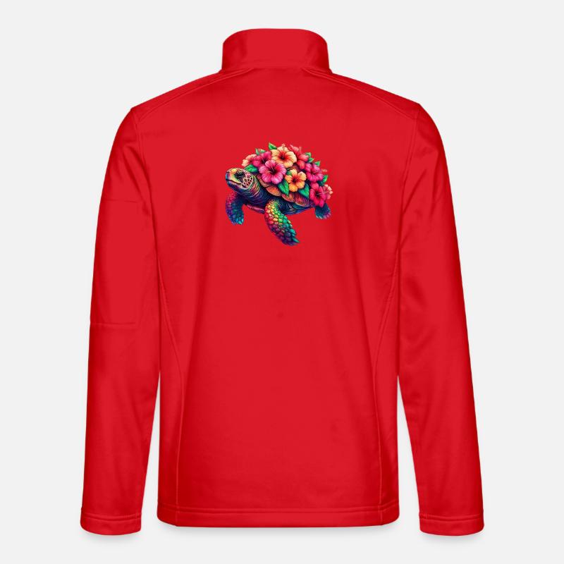 Turtle with Hibiscus Flowers - Unisex Softshell Jacket - red