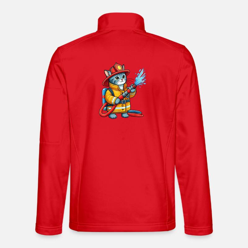 Firefighter Kitten Splash - Unisex Softshell Jacket - red