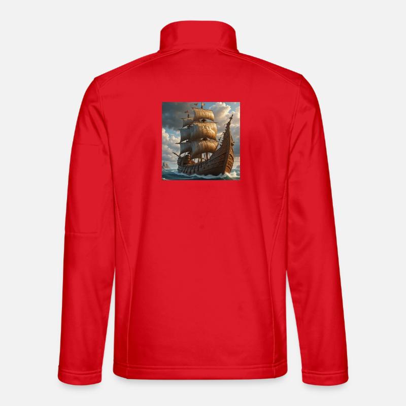 Antike Segelschiff im Sturm - Unisex Softshelljacke - Rot