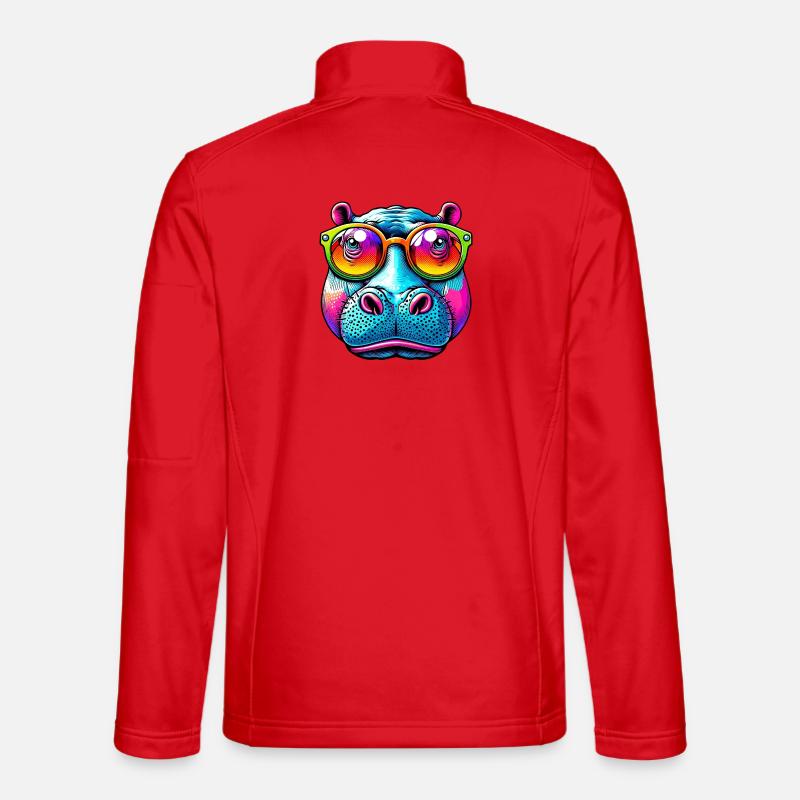 Nilpferd mit Sonnenbrille - Unisex Softshelljacke - Rot