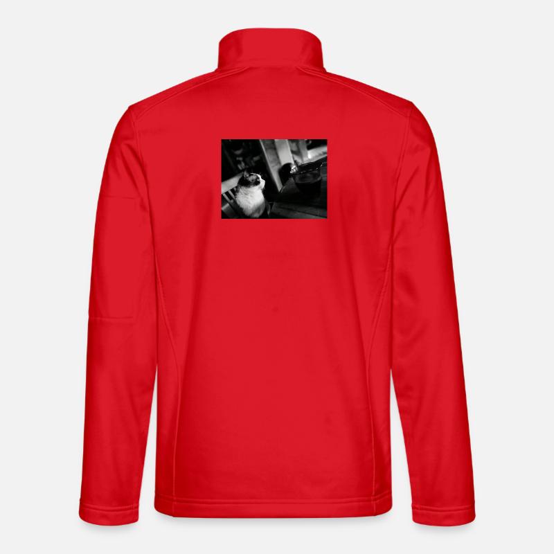 Schwarze Katze und Kaffeetasse - Unisex Softshelljacke - Rot