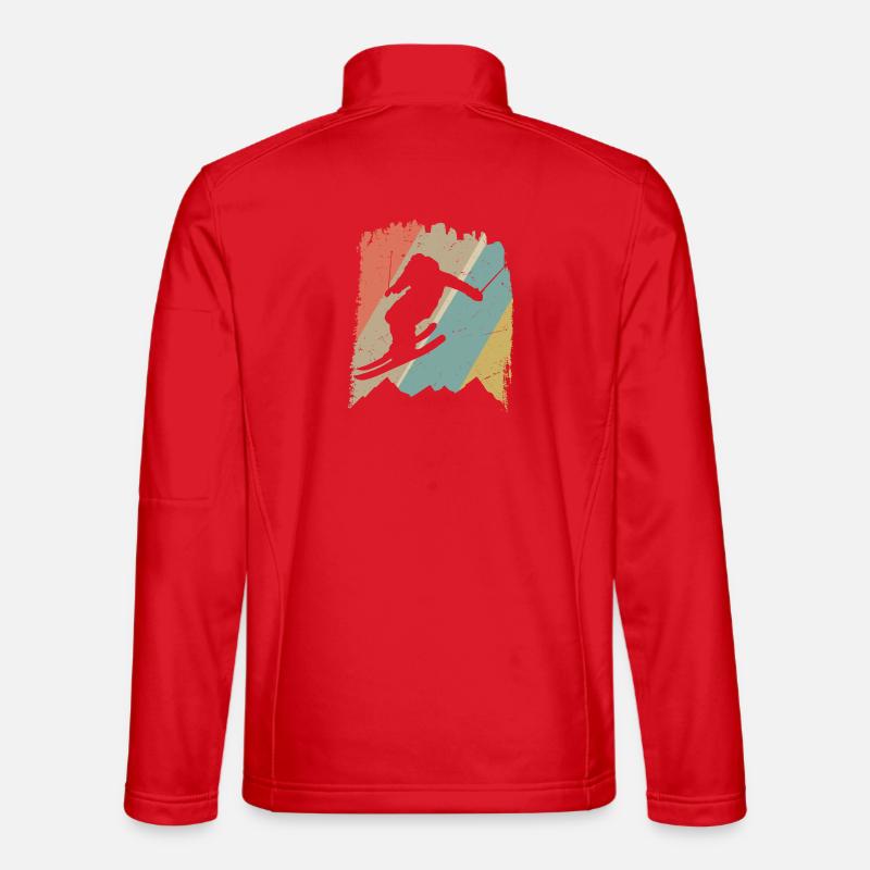 Retro Snowboard Silhouette on Pastel Stripes - Unisex Softshell Jacket - red