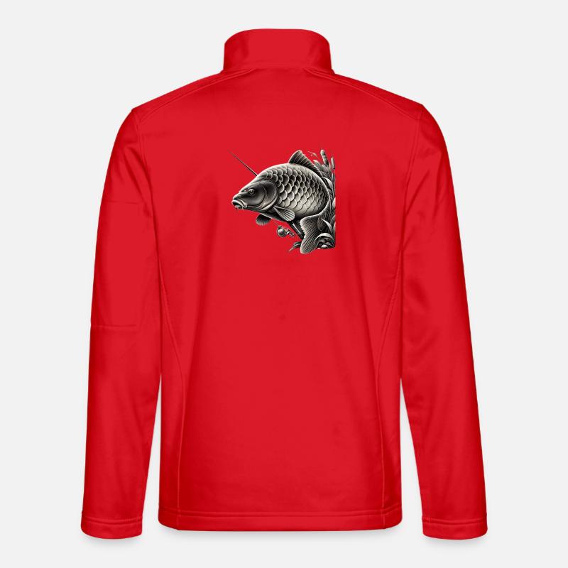 Detailed black and white carp illustration - Unisex Softshell Jacket - red