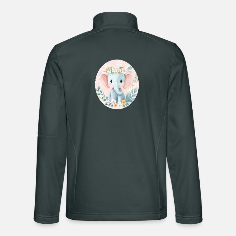 Doux bébé éléphant avec couronne de fleurs Veste en tissu softshell Unisexe