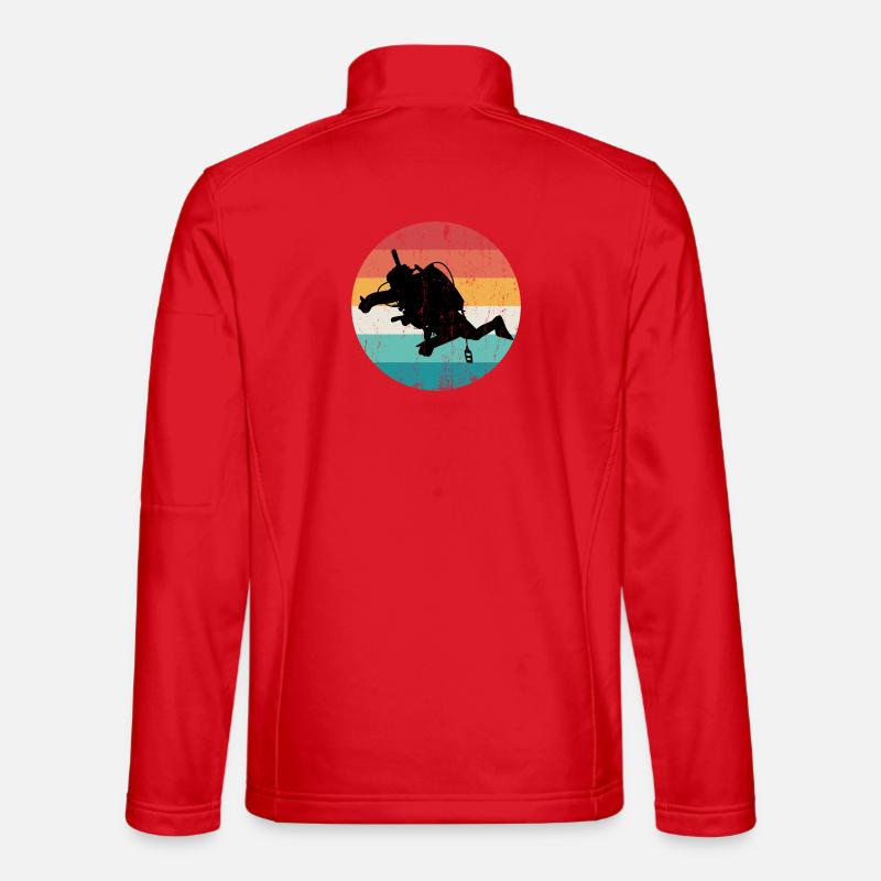 Silhouette rétro de plongeur arc-en-ciel Veste en tissu softshell Unisexe