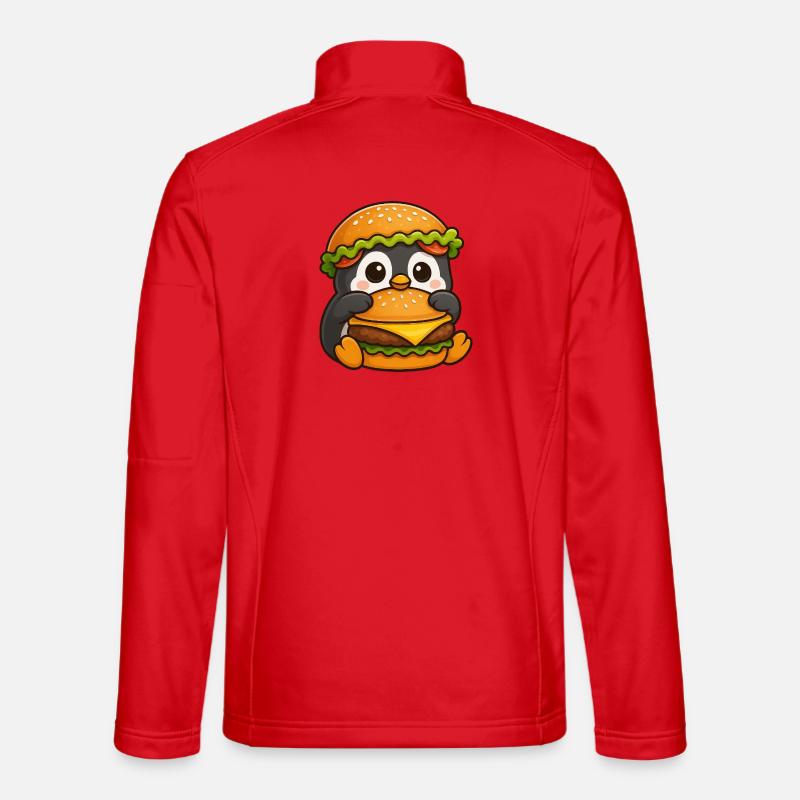 Pingouin mignon avec hamburger Cheeseburger Restauration rapide Veste en tissu softshell Unisexe