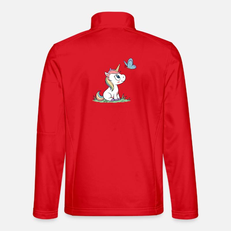 Mignonne licorne bébé curieuse et papillon mag v01 Veste en tissu softshell Unisexe