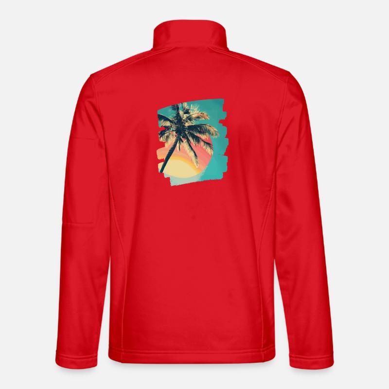 Palm Tree Sunset Summer Sun - Unisex Softshell Jacket - red