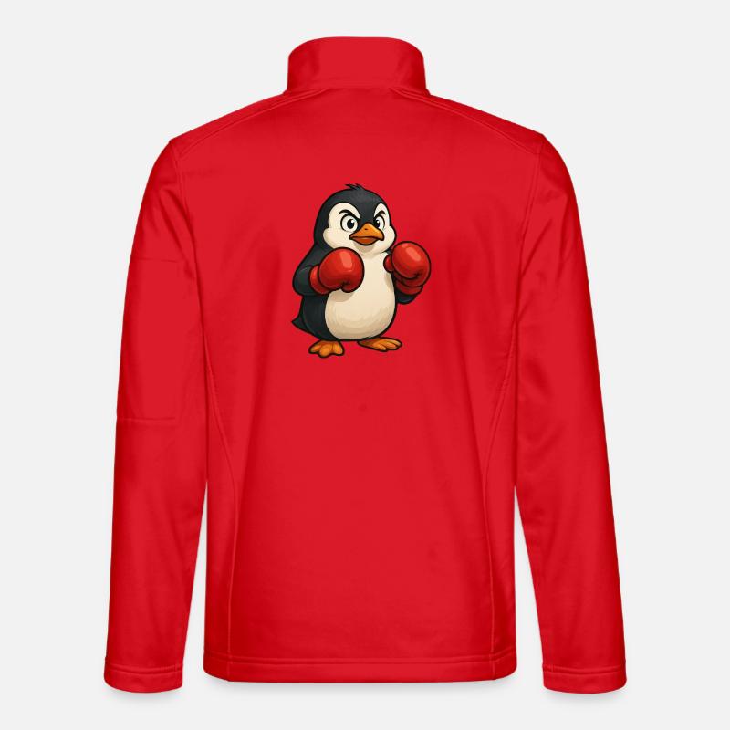Cooler Pinguin Boxer kämpft im Cartoon Design Unisex Softshelljacke