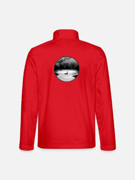 Angler in stiller Naturkulisse – Silhouettenstil - Unisex Softshelljacke - Rot