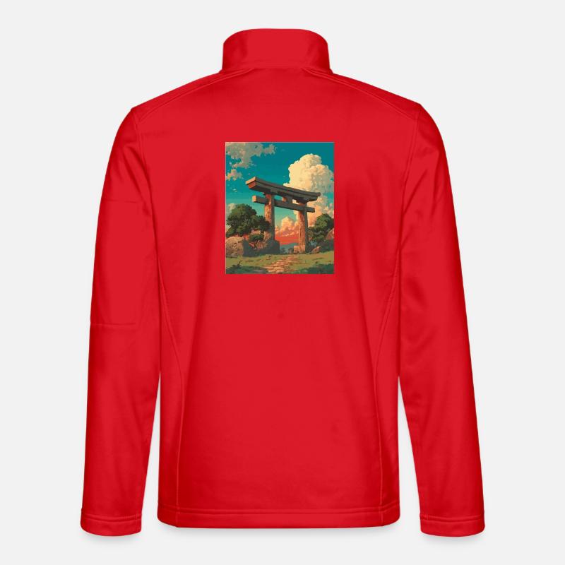 Sunset Behind Traditional Torii Gate - Unisex Softshell Jacket - red