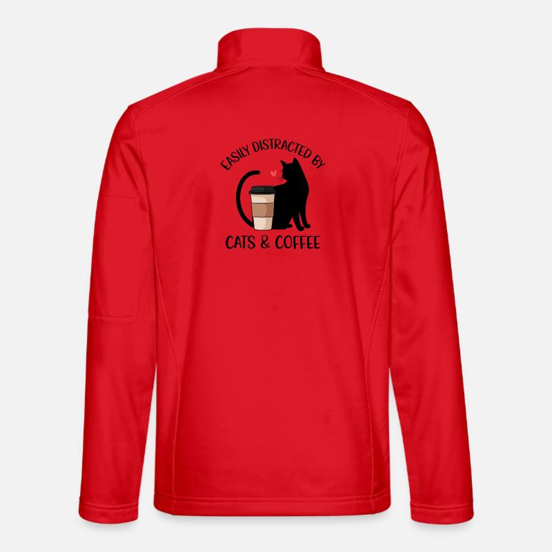 Easily Distracted By Cats And Coffee - Unisex Softshell Jacket - red