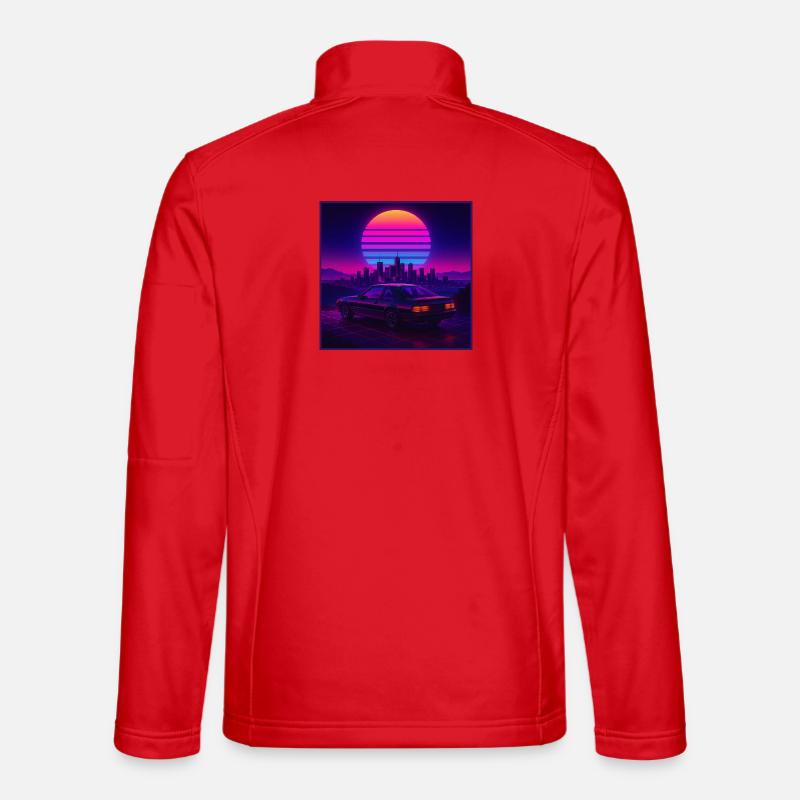 Neon Outrun Sunset Car – Retro Synthwave - Unisex Softshell Jacket - red