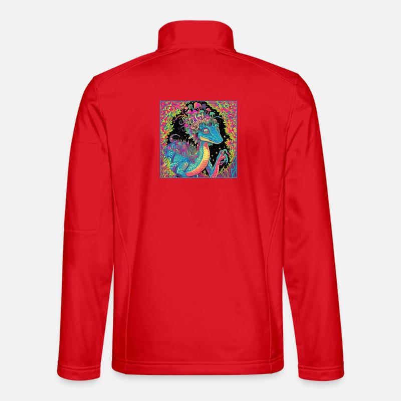 Psychedelic Forest Dragon Illustration - Unisex Softshell Jacket - red