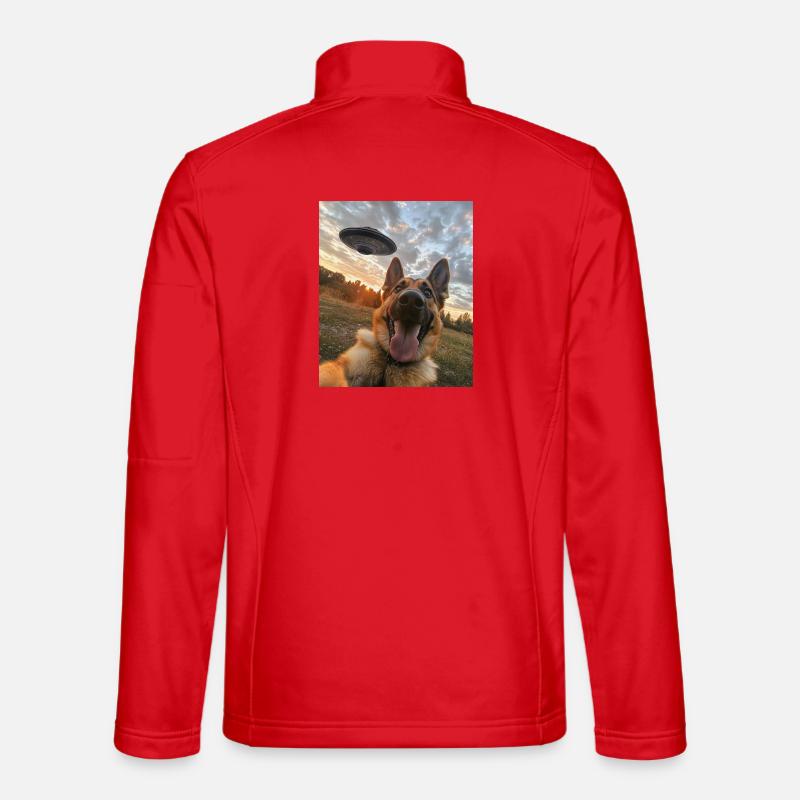 Schäferhund Selfie mit UFO - Unisex Softshelljacke - Rot