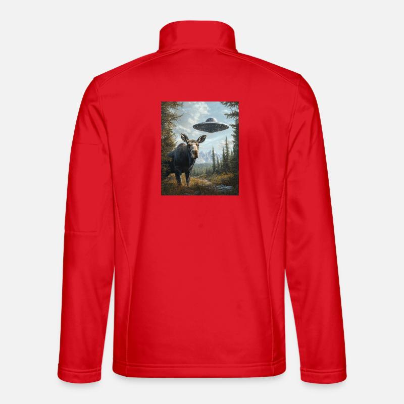 Elch Selfie mit UFO - Unisex Softshelljacke - Rot