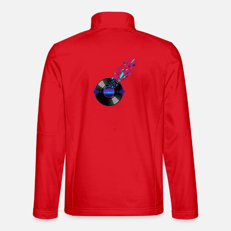 Retro Vinyl and Digital Skyline Design - Unisex Softshell Jacket - red