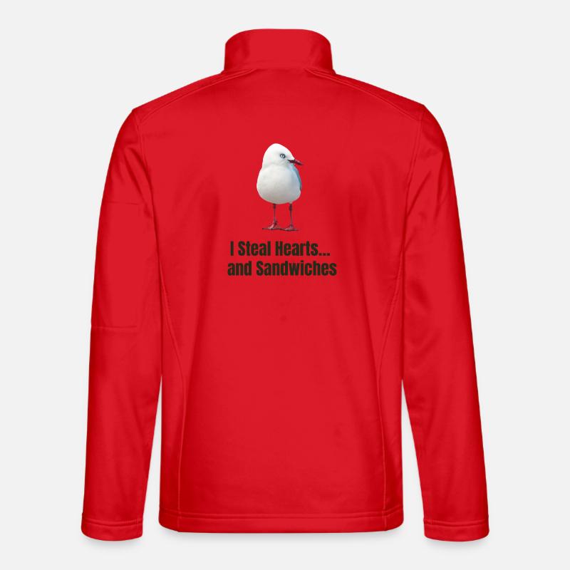 Whimsical Seagull with Heartwarming Message - Unisex Softshell Jacket - red