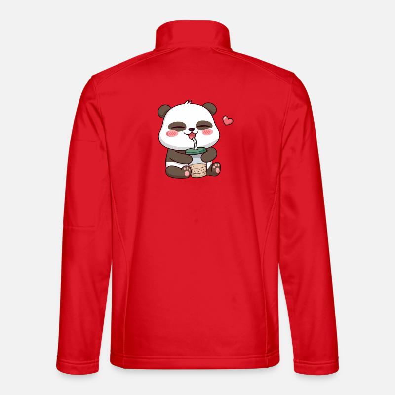Adorable Panda Drinking Bubble Tea - Unisex Softshell Jacket - red