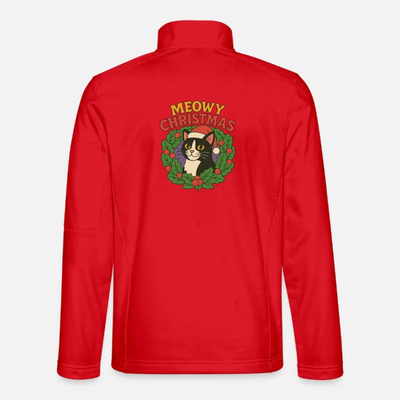 Festive Cat Christmas Wreath Design - Unisex Softshell Jacket - red
