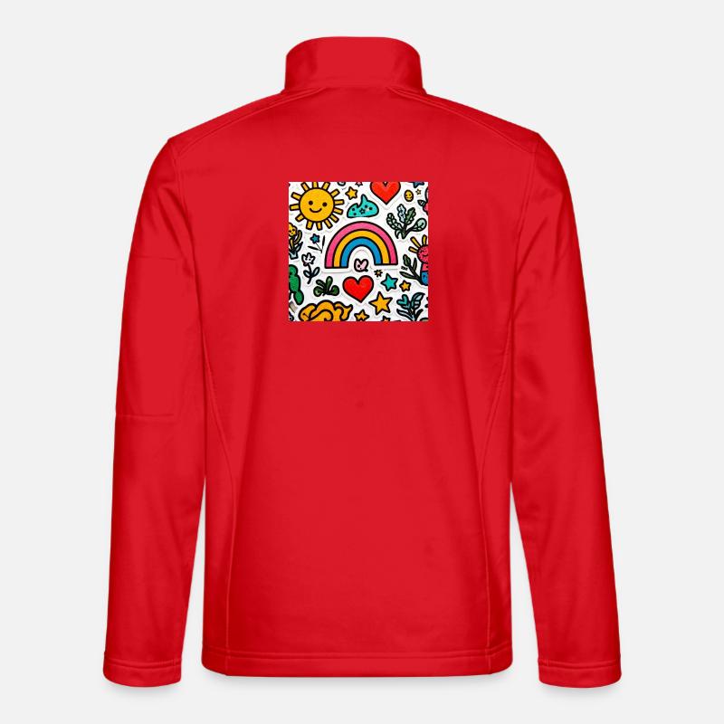 Fröhlicher Doodle-Regenbogen - Unisex Softshelljacke - Rot