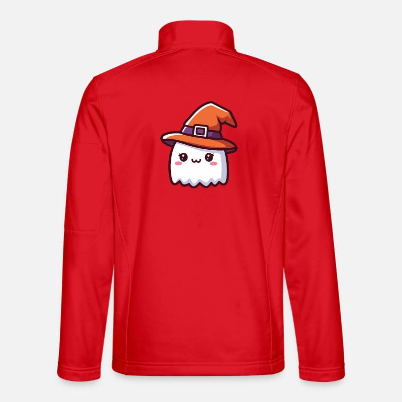 Cute Ghost in Witch Hat Halloween - Unisex Softshell Jacket - red