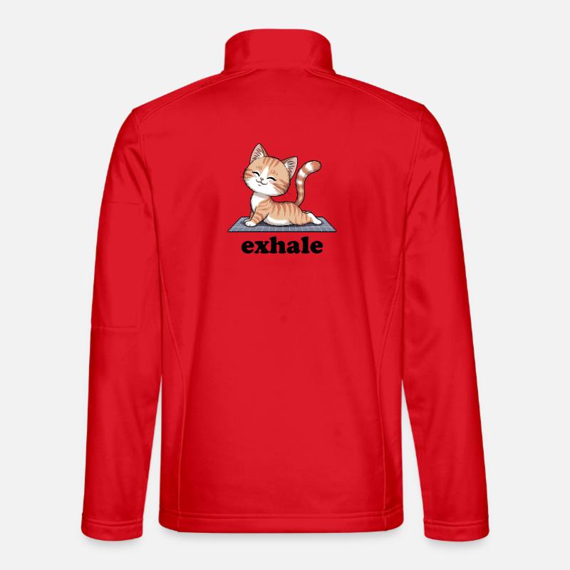 Exhale Yoga Quote Cute Cat - Unisex Softshell Jacket - red