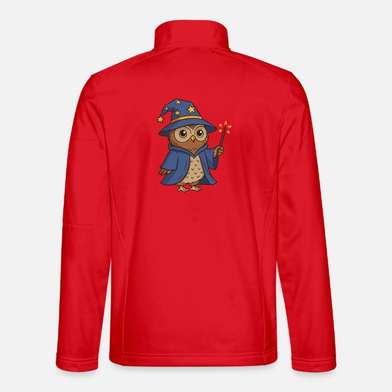Magical Owl Wizard Illustration - Unisex Softshell Jacket - red