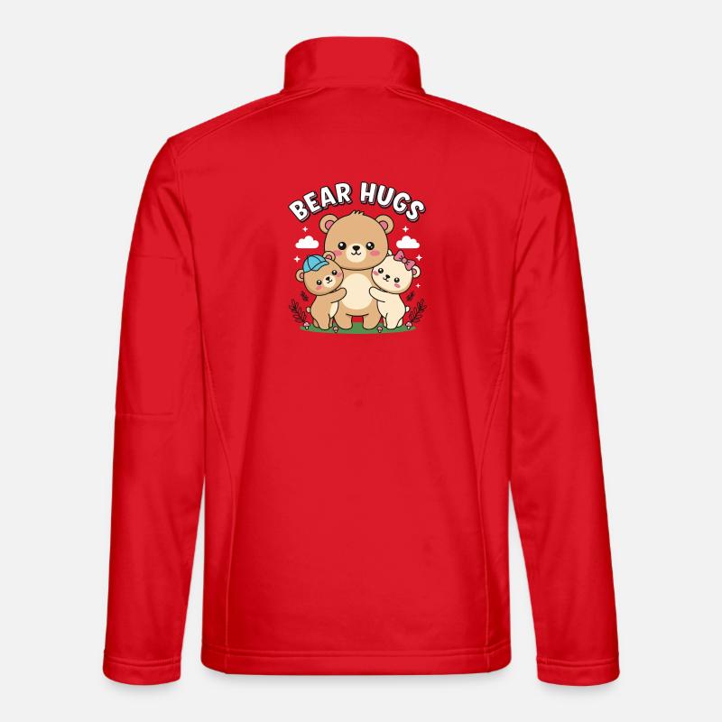 Adorable Bear Hugs Cartoon Design - Unisex Softshell Jacket - red