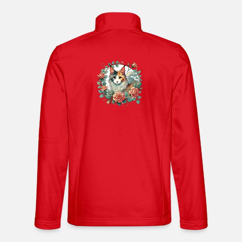 Elegante Katze mit Blumenrahmen - Unisex Softshelljacke - Rot