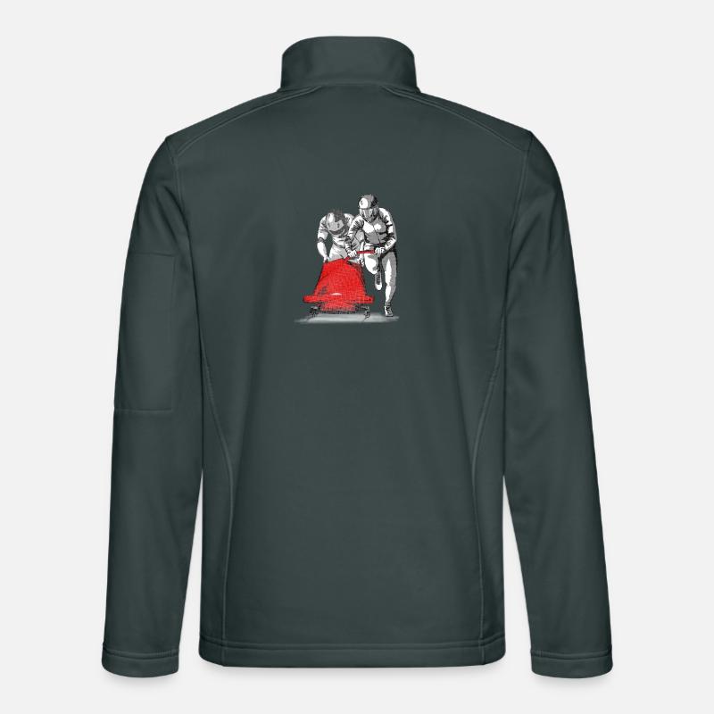 Bobfahrer beim Anschieben am Start Unisex Softshelljacke