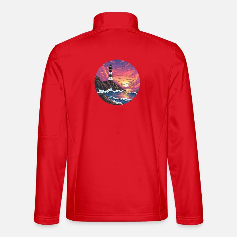 Comic Lighthouse Sea Surf Sunset - Unisex Softshell Jacket - red