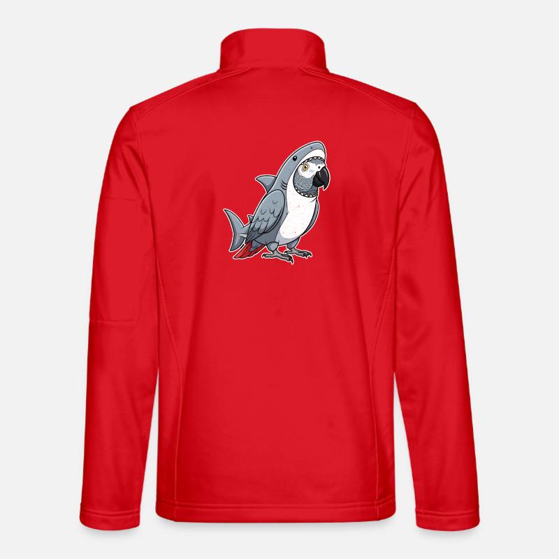 Cartoon Grey Parrot Shark Costume - Unisex Softshell Jacket - red