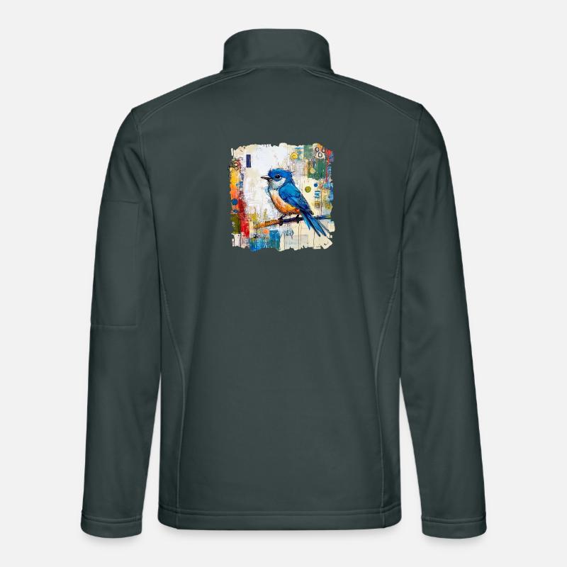 Blauer Vogel im abstrakten Farbmeer Unisex Softshelljacke