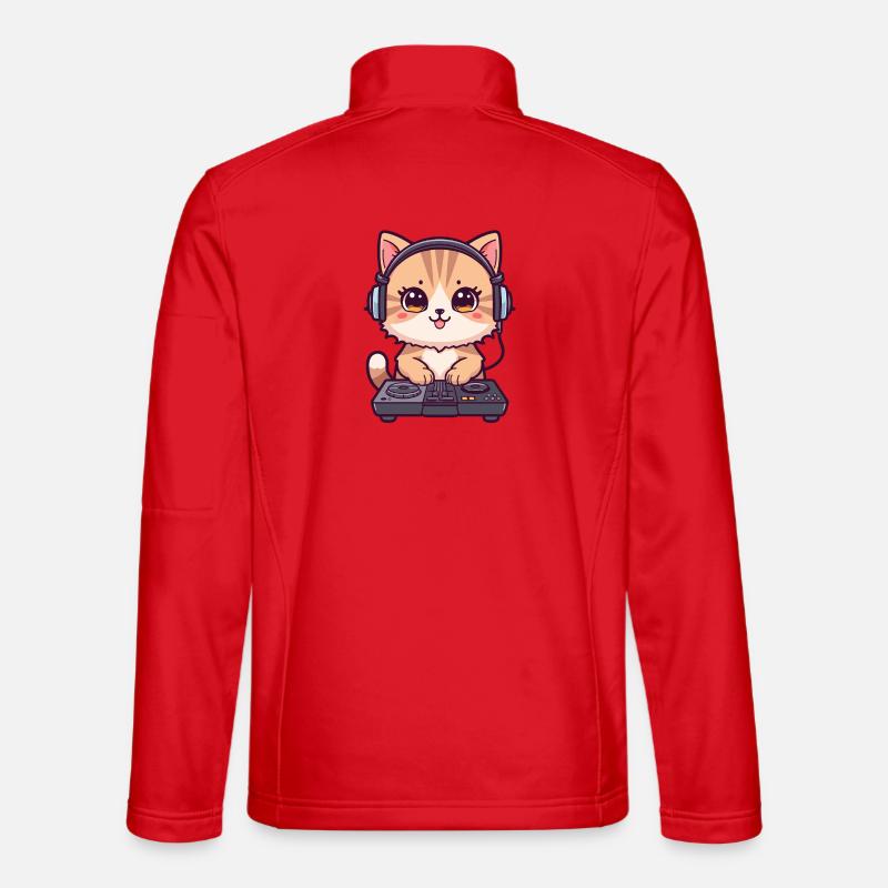 Katze als DJ mit Kopfhörer - Unisex Softshelljacke - Rot