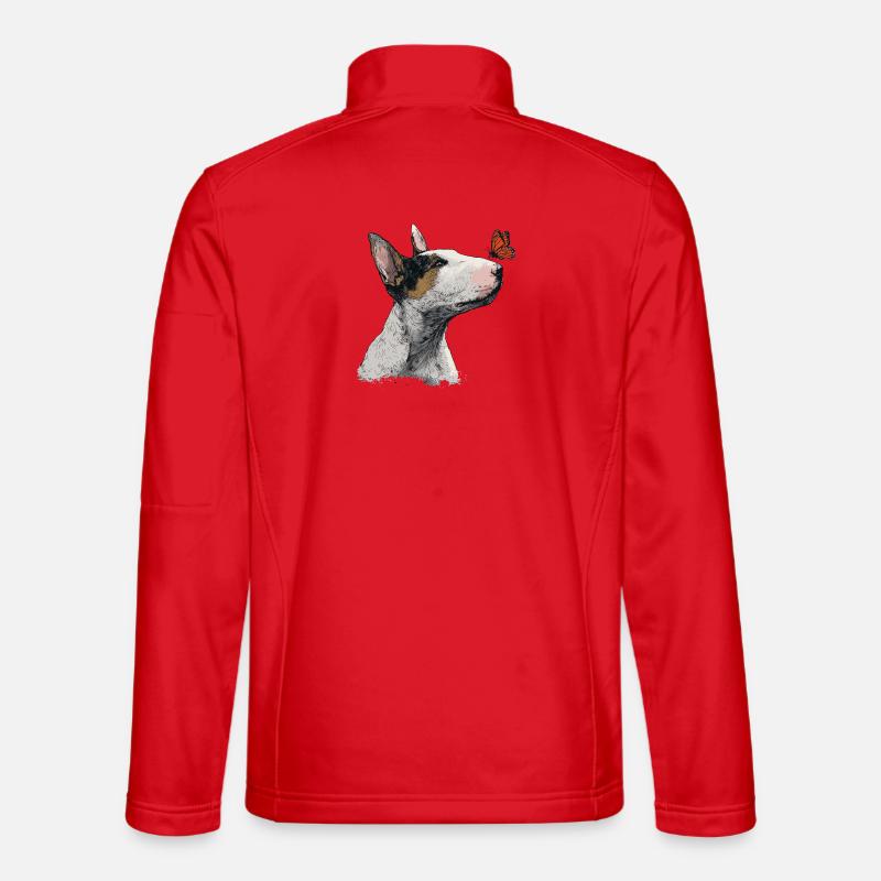 Neugieriger Bullterrier mit Schmetterling - Unisex Softshelljacke - Rot