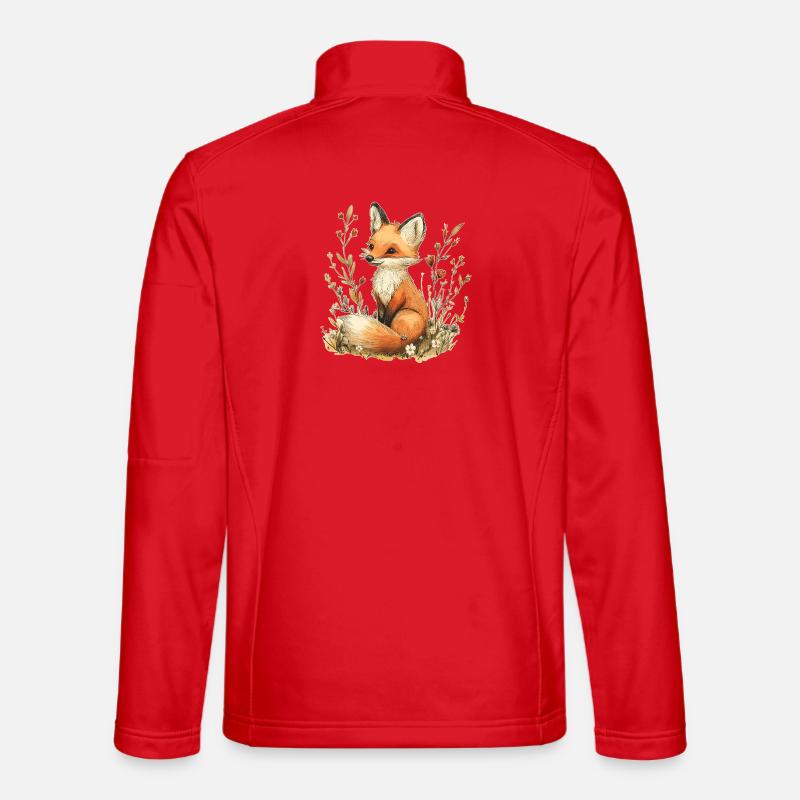 Fuchs mit Blumen - Unisex Softshelljacke - Rot