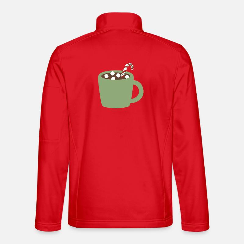 Green Mug Cocoa with Candy Cane - Unisex Softshell Jacket - red