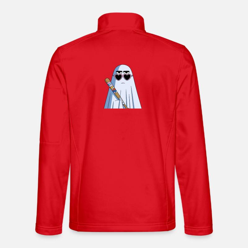 Sarcastic Ghost with Heart Shades & Bat - Unisex Softshell Jacket - red