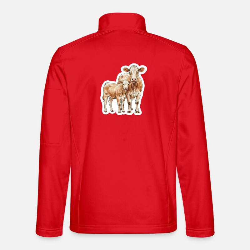 Kuh und Kalb – Aquarellkunst mit Herz - Unisex Softshelljacke - Rot