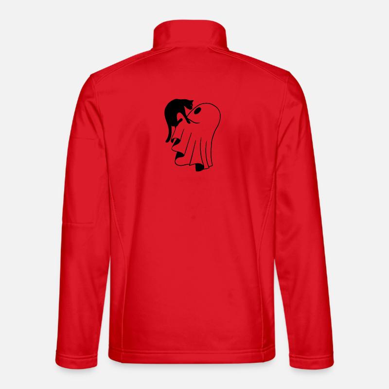 Ghost with Cat Sketch – Child-Friendly Halloween - Unisex Softshell Jacket - red