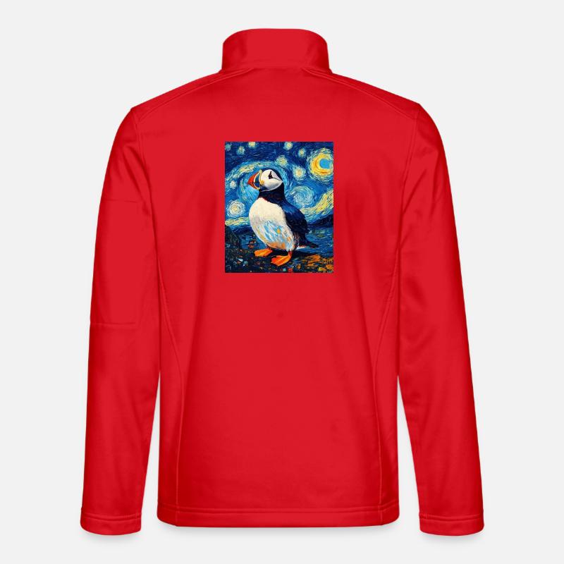 Puffin Bird Van Gogh Style Starry Night Unisex Softshell Jacket