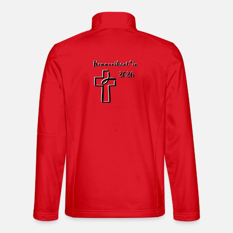 Gender-Appropriate First Communion 2026 Fish Cross - Unisex Softshell Jacket - red