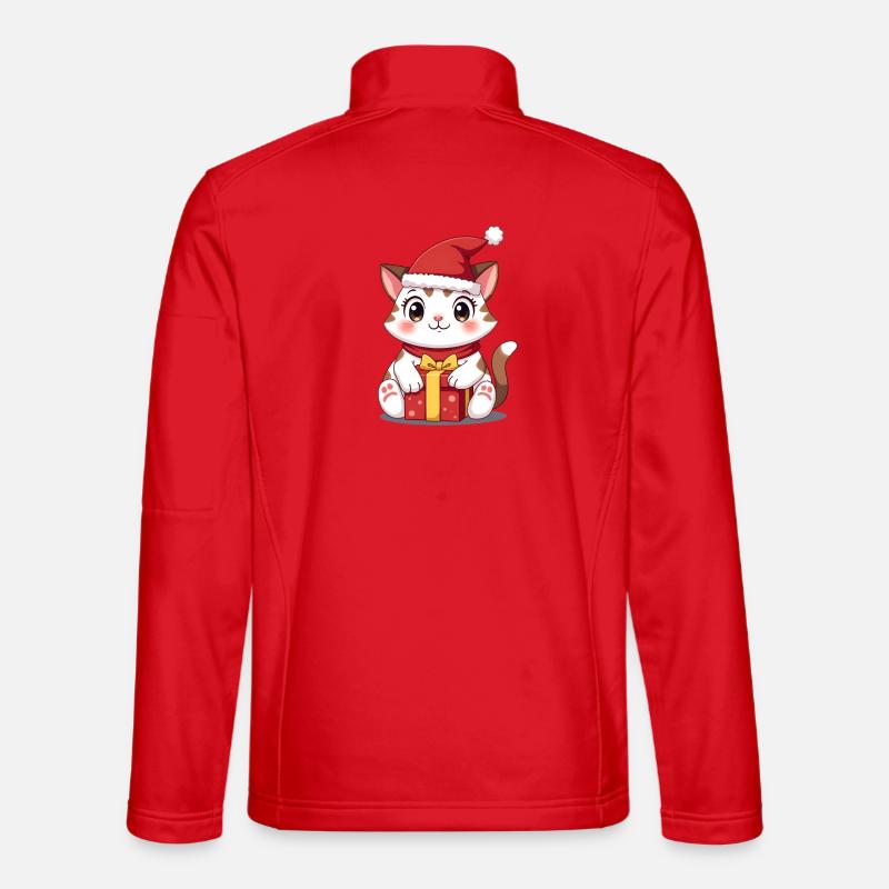 Cute cat Christmas with present - Unisex Softshell Jacket - red