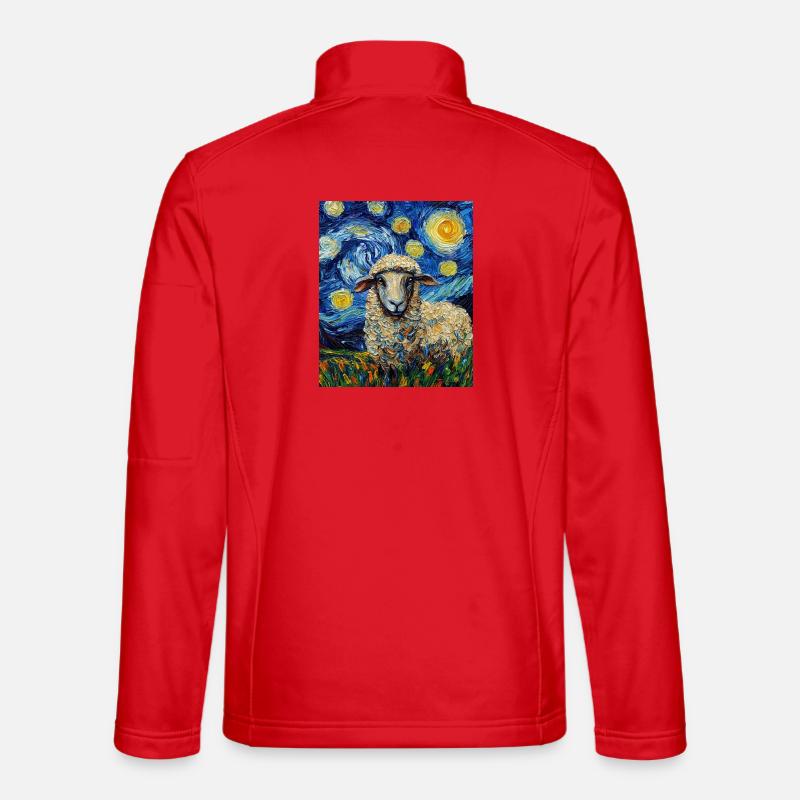 Sheep Van Gogh Style Starry Night - Unisex Softshell Jacket - red