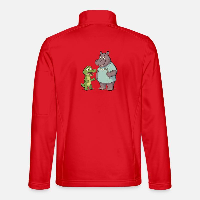 Nilpferd-Zahnarzt und Krokodil-Abenteuer - Unisex Softshelljacke - Rot