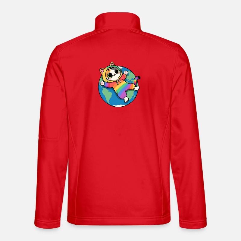 Rainbow cat on planet Earth - Unisex Softshell Jacket - red