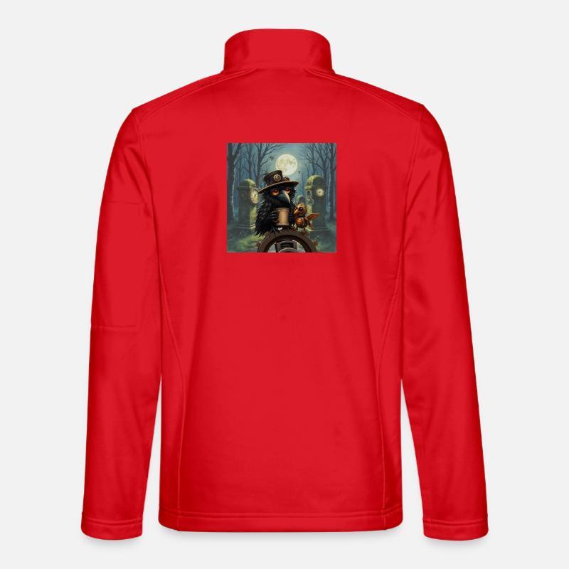 Night Steampunk Raven - Unisex Softshell Jacket - red