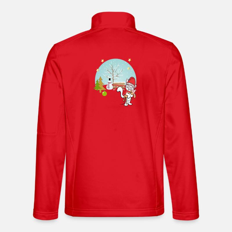  Katze mit Teddy im Winter - Unisex Softshelljacke - Rot